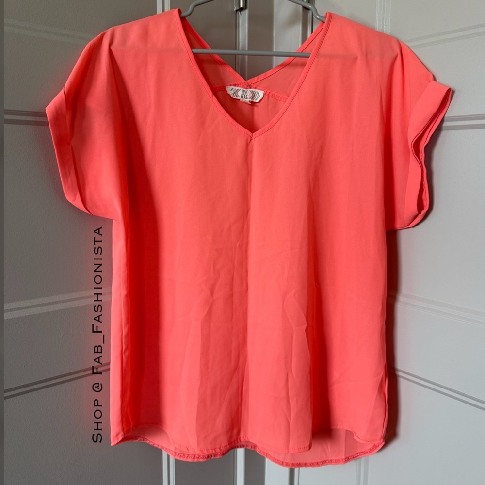 Pink Rose Boxy Blouse With Cuffed Sleeves In Neon Orange